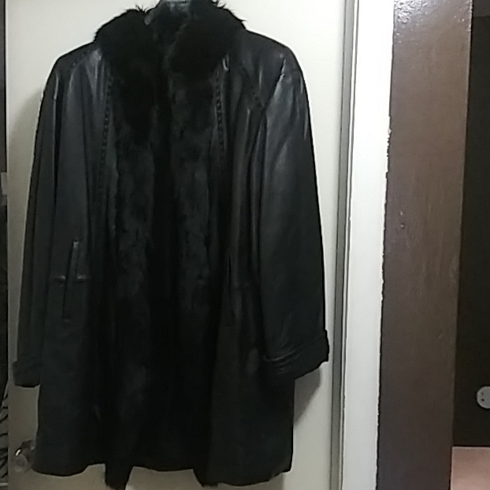 Authentic Mink Trimmed Leather Coat